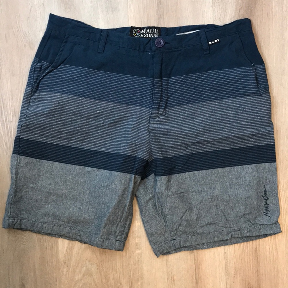 Maui & Sons Surf Co. Mens Blue Striped Shorts 34